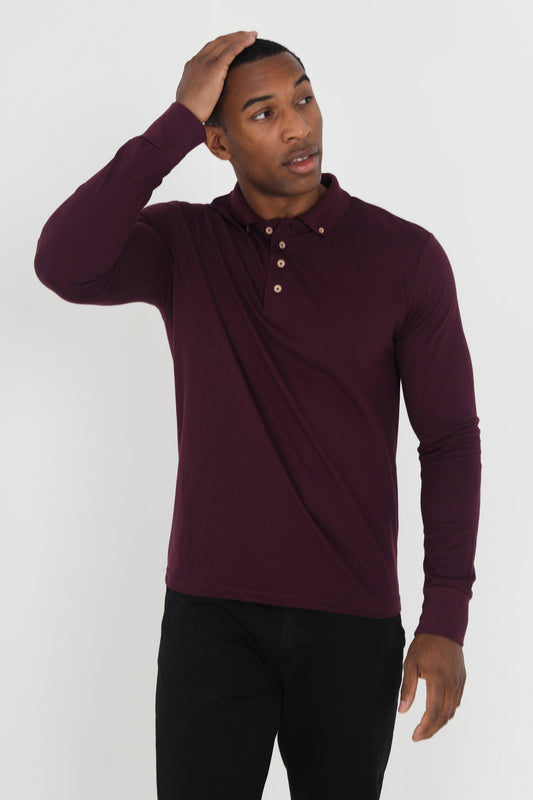 Long Sleeve Button Detail Polo Shirt