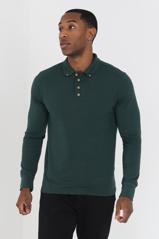 Long Sleeve Button Neck Polo Shirt