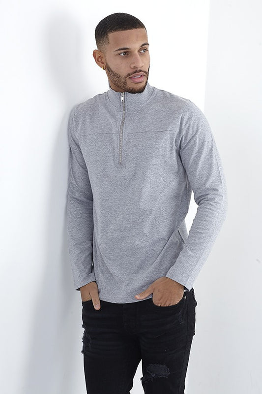 Plain Quarter Zip Long Sleeved Top