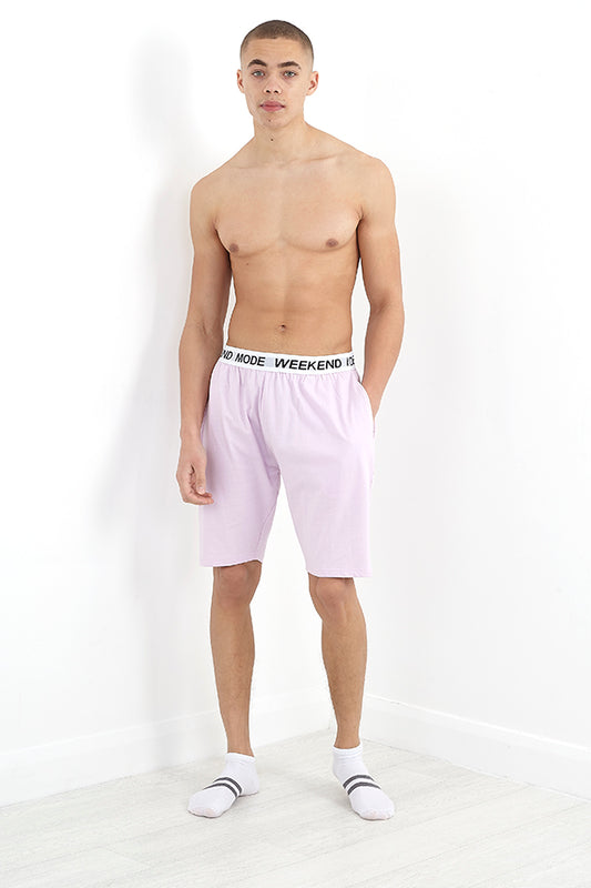Lilac 'Weekend Mode' Slogan Jersey Lounge Shorts