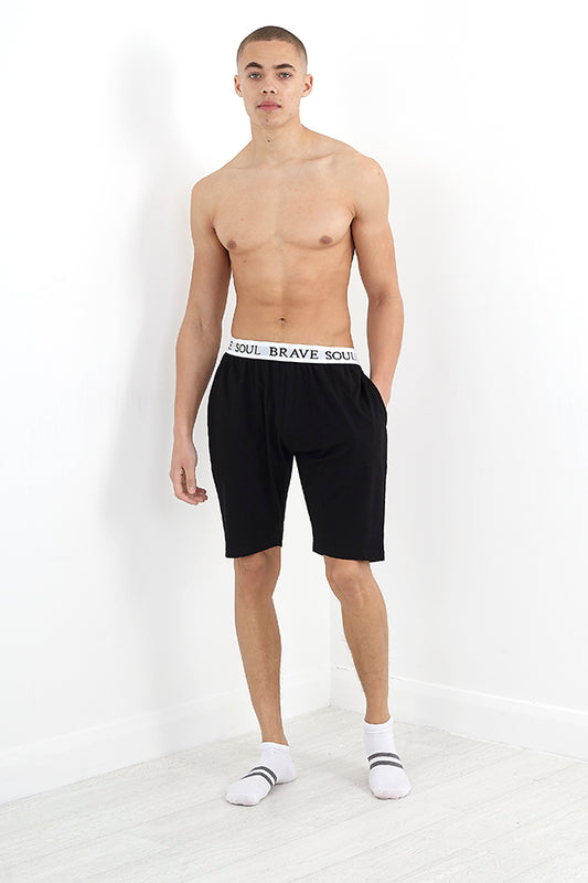 Black Elasticated Logo Waistband Jersey Lounge Shorts