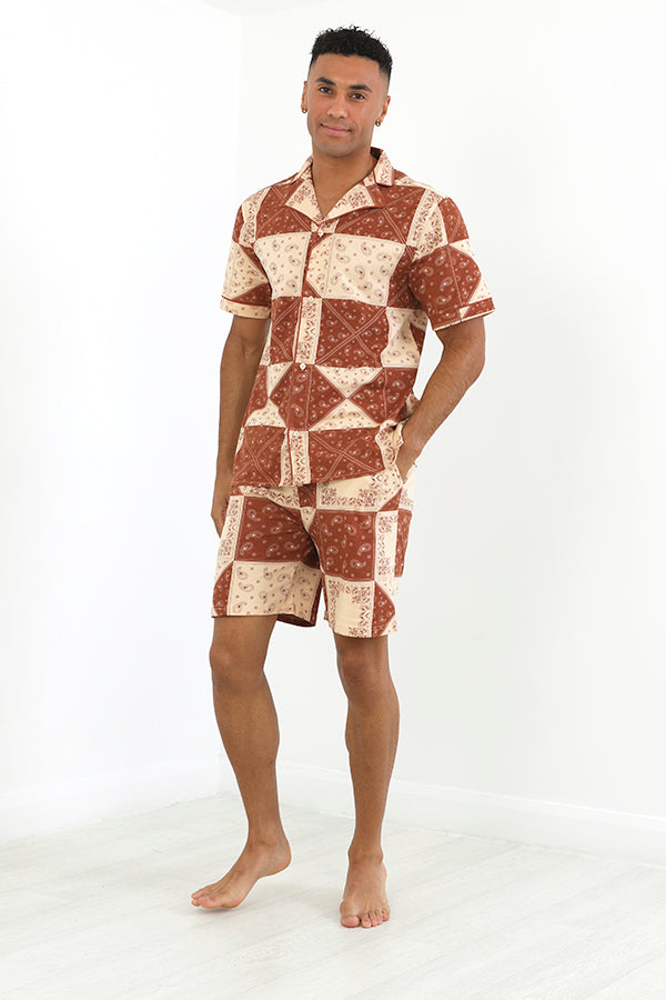 Rust Jersey Bandana Print Tpiece Lounge Set