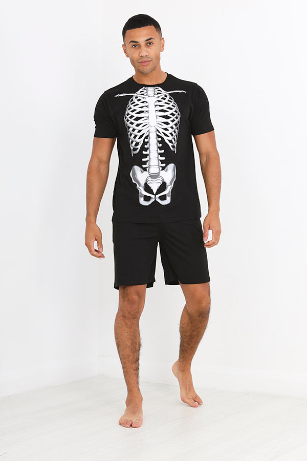 Black Skeleton Print Halloween Pyjama Set