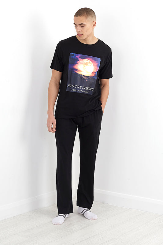Photo Printed Crew T-Shirt And Trouser Lounge Set