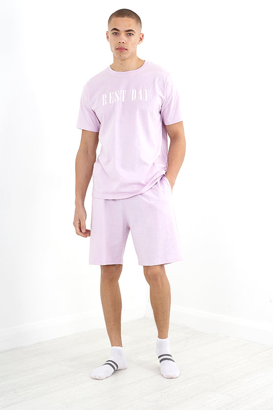 Lilac 'Rest Day' Slogan T-Shirt And Shorts Lounge Set