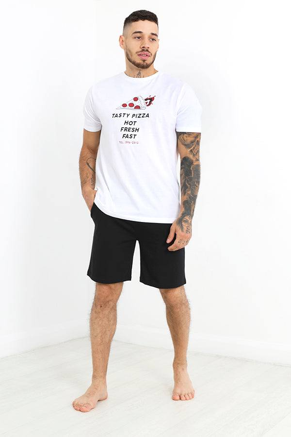 Black And White Pizza Print Short Pyjama Set