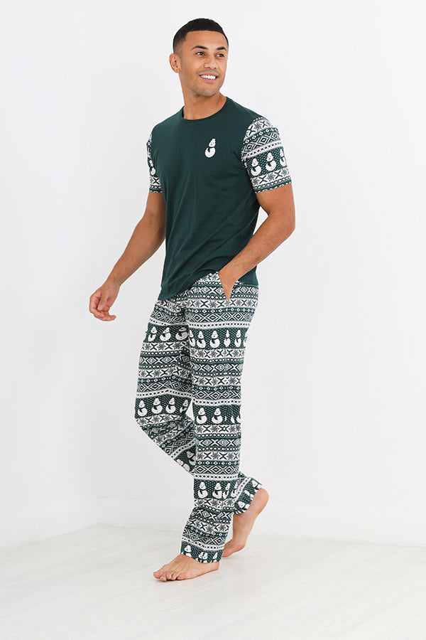 Green Fairisle Christmas Print Pyjama Set