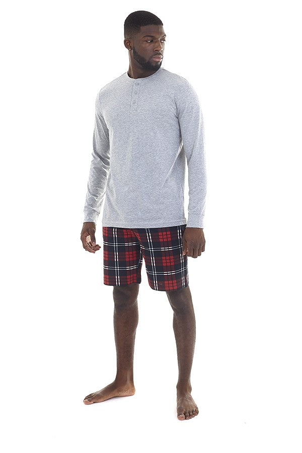 Long Sleeve Tee And Check Shorts Loungewear Set