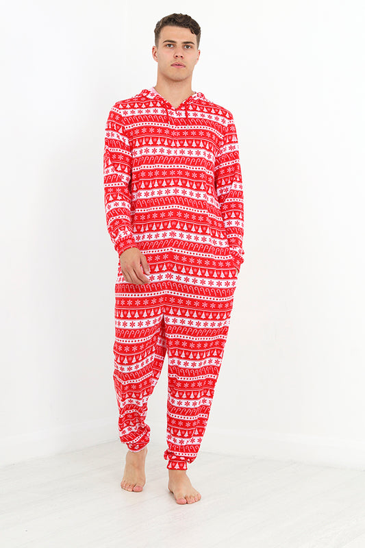 Red Christmas Fairisle Print Hooded Onesie