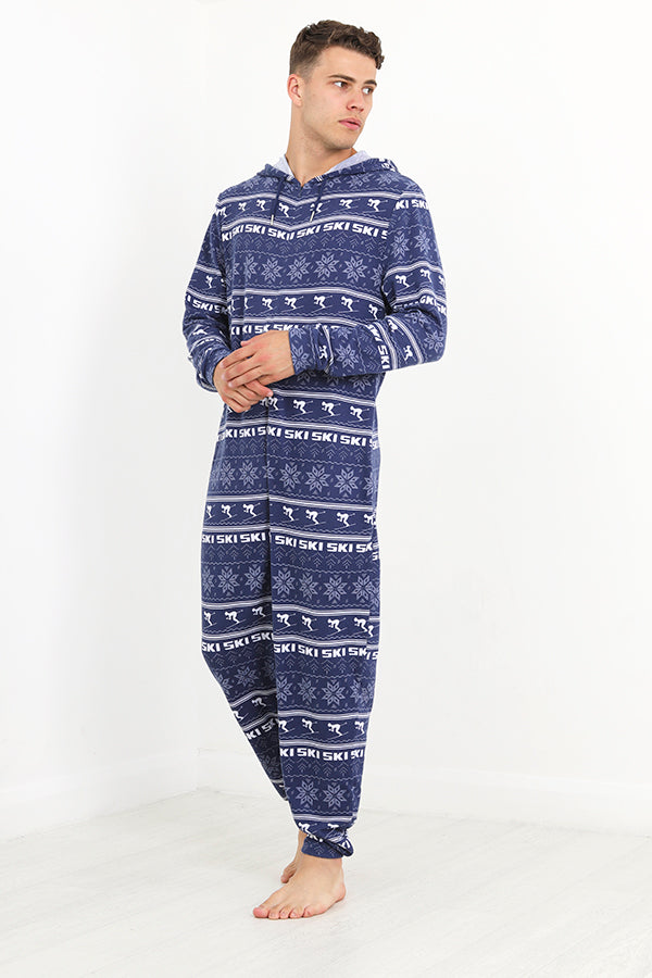 Navy Christmas Fairisle Print Hooded Onesie