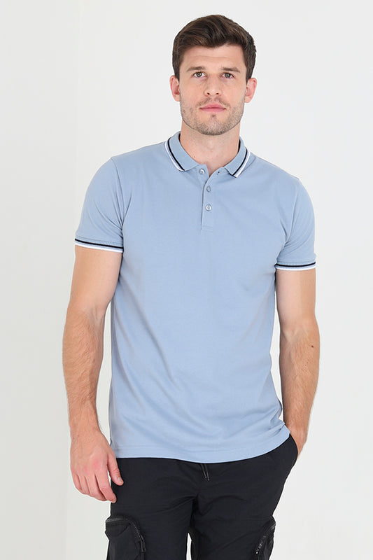 Short Sleeve Contrast Trim Polo Neck Top