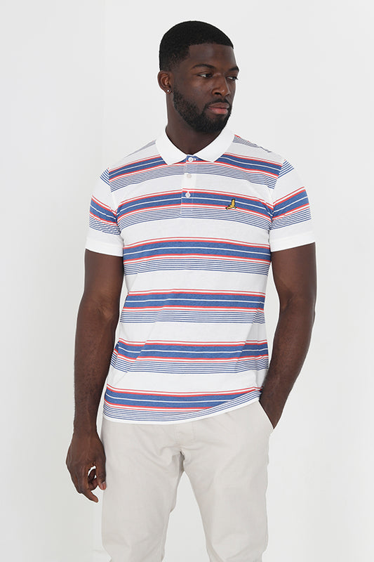 Horizontal Striped Embroidery Detail Polo Shirt