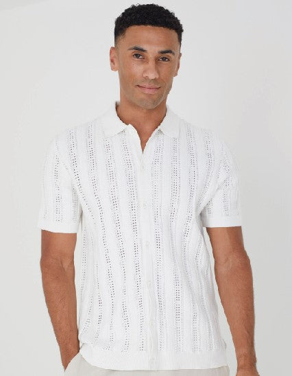 Textured Knit Button Up Polo
