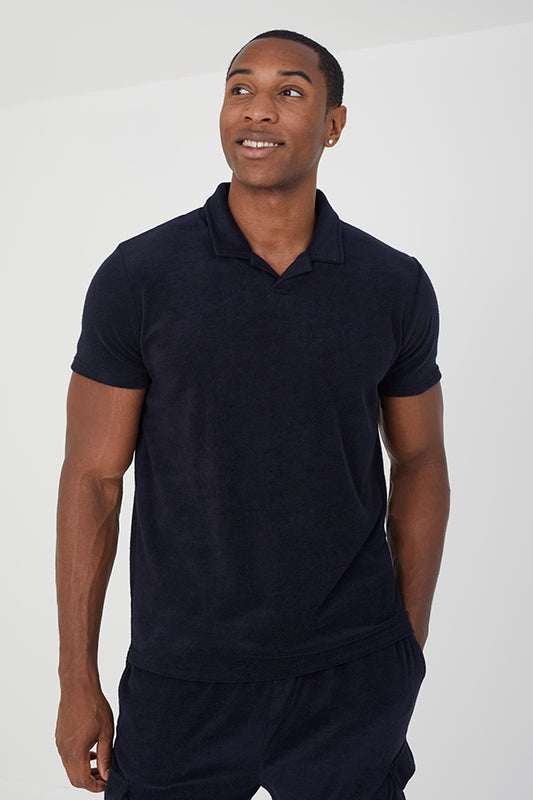 Short Sleeved Revere Collar Polo Towelling Fabric Straight Hem