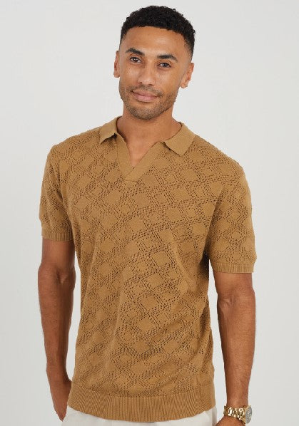 Textured Knit Trophy Neck Polo