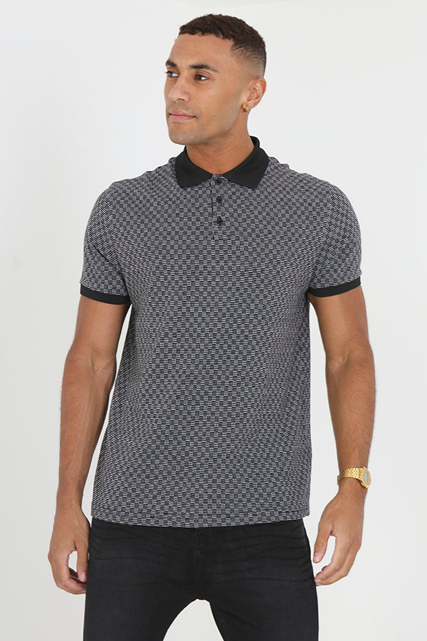 Black All Over Jacquard Check Pattern Polo Shirt