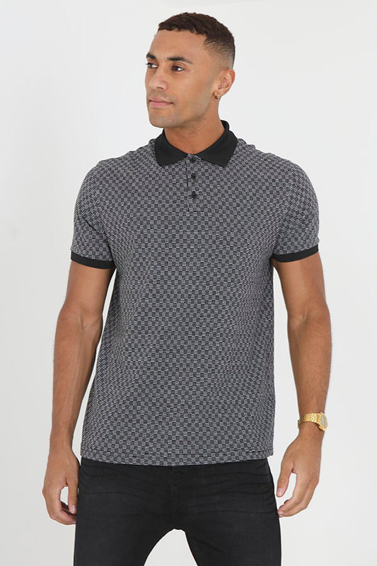 Black All Over Jacquard Check Pattern Polo Shirt