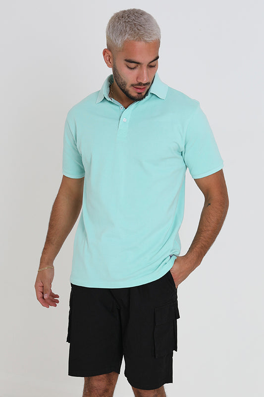 Solid Colour Short Sleeve Pearl Button Effect Polo Top
