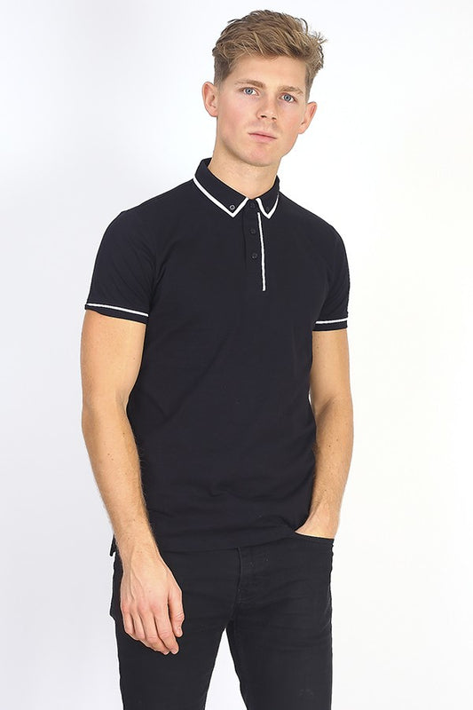 Monochrome Trim Detail Short Sleeve Polo Shirt