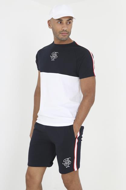 Colour Block Embroidered Tee And Shorts Set