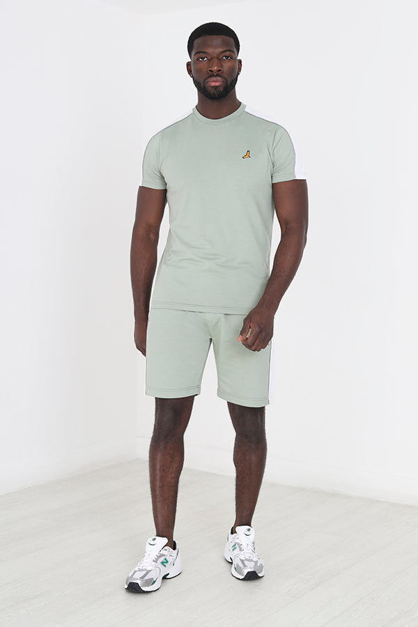 Embroidered Contrast Crew Neck Tee & Shorts Co-Ord Set