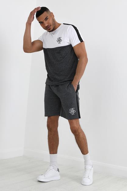 Grey And White Tee And Shorts Set