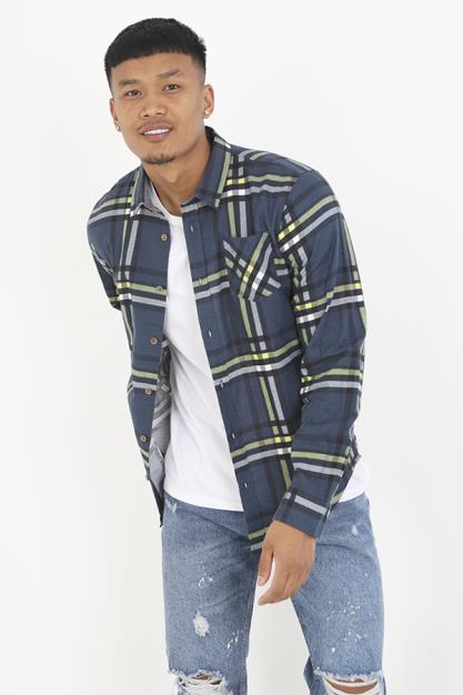 Long Sleeve Shirt-Stand Up Pack Chambray Inner Dyoke