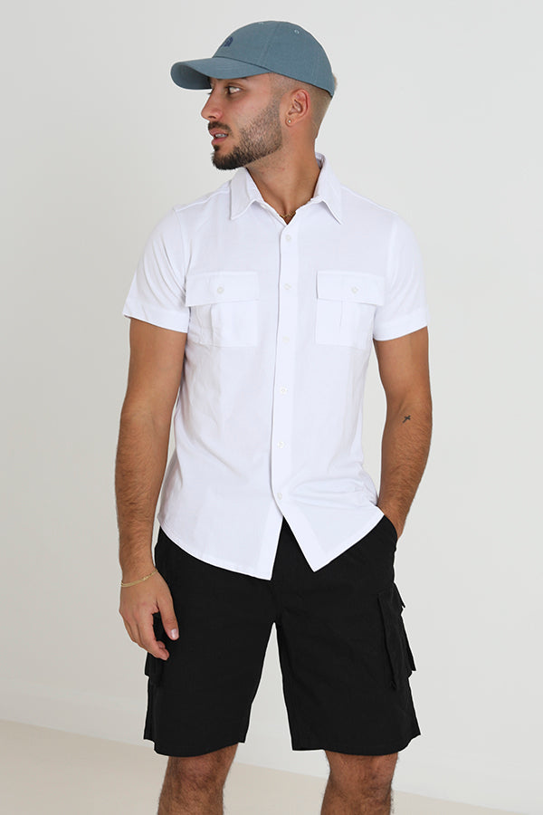 Button Through Solid Colour Short Sleeve Shirt
