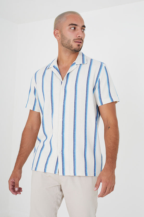 Short Sleeved Shirt-Textured Fabric Revere Collar