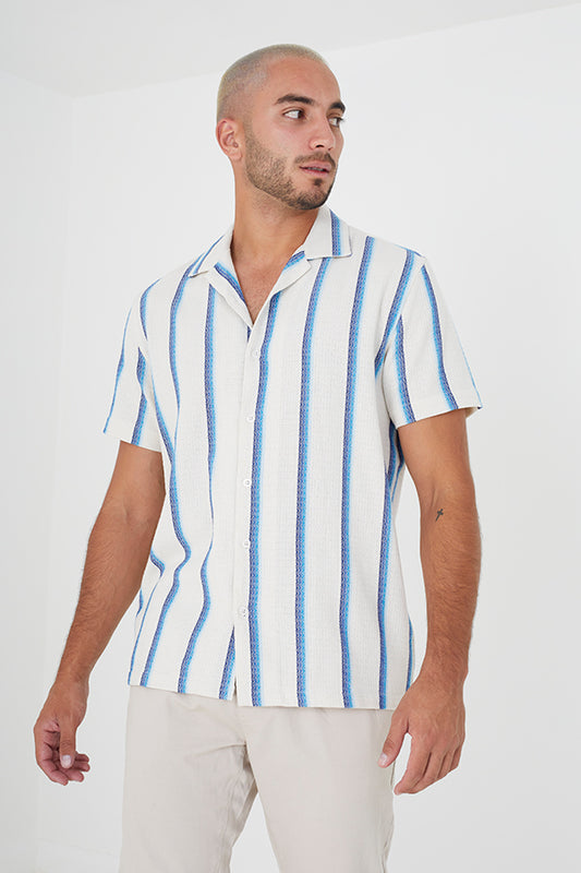 Short Sleeved Shirt-Textured Fabric Revere Collar