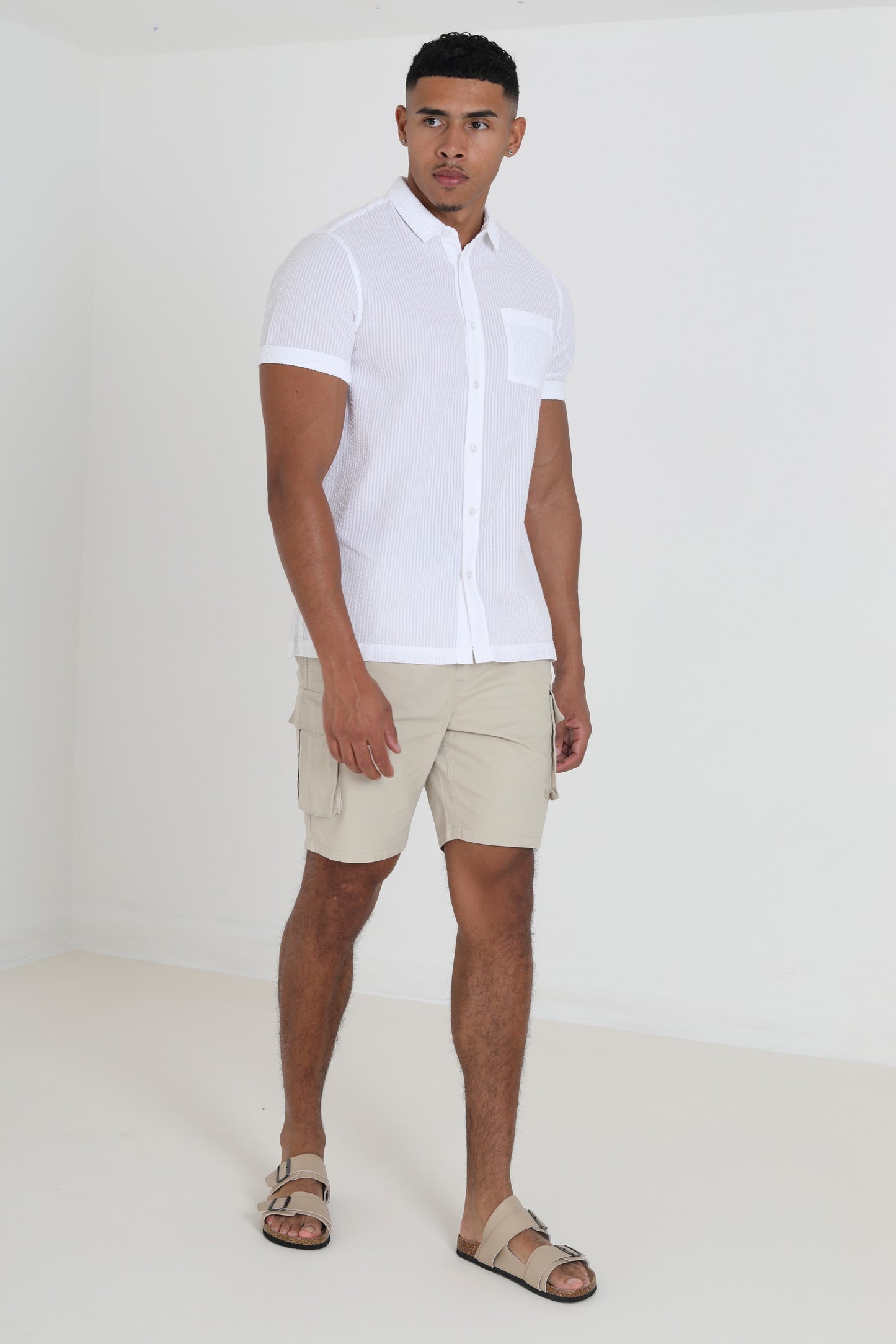 Seersucker Pattern Short Sleeve Button Through Shirt