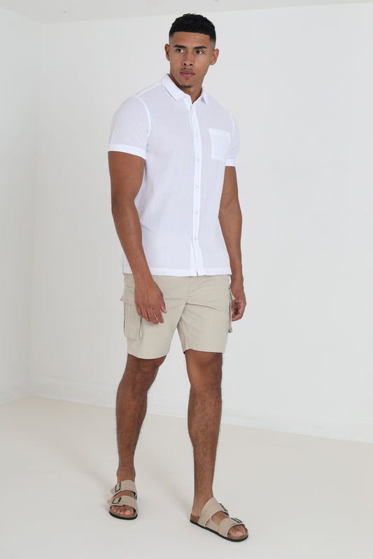 Seersucker Pattern Short Sleeve Button Through Shirt