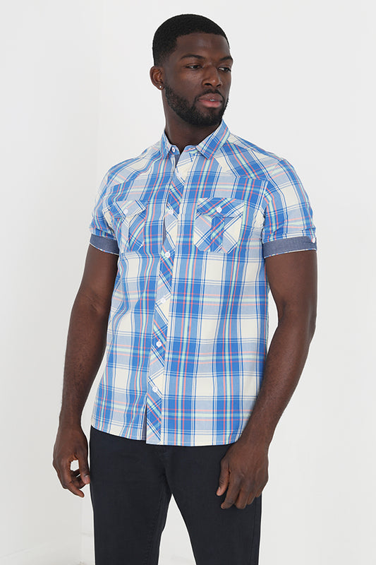 Check Design Contrast Under Cuff Button Through Shirt