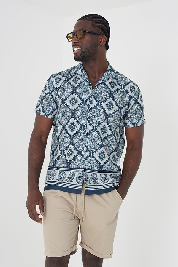 Short Sleeved Shirt Revere Collar