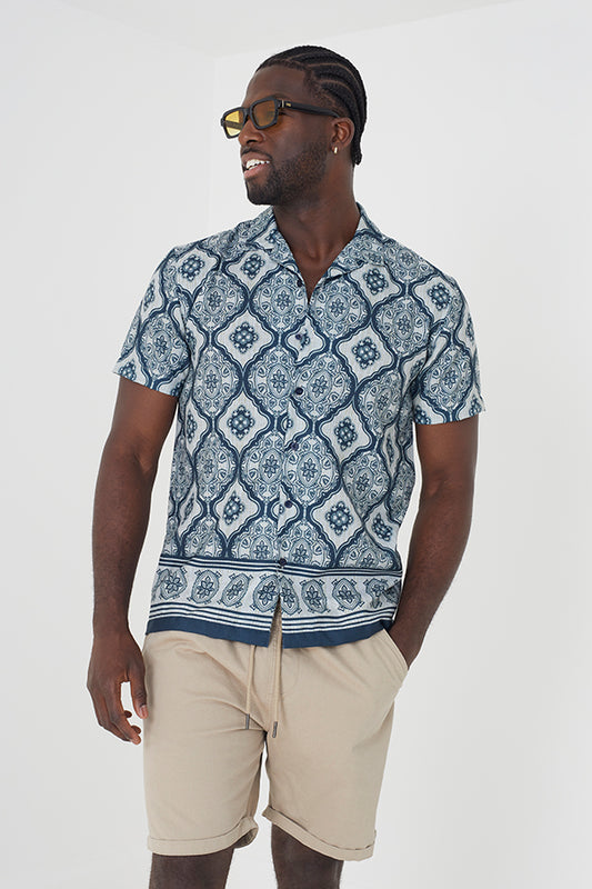 Short Sleeved Shirt Revere Collar