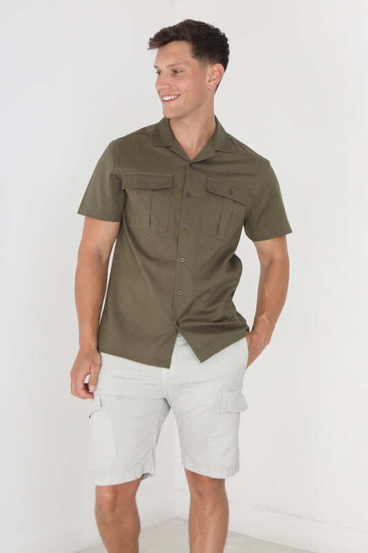 Short Sleeve Pocket Detail Revere Collar Shirt