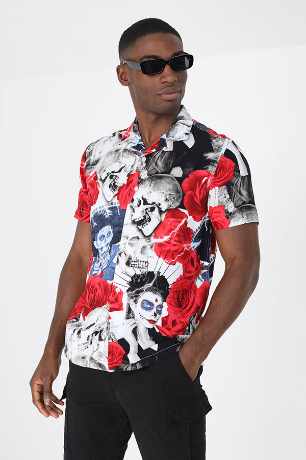 Short Sleeved Shirt Revere Collar