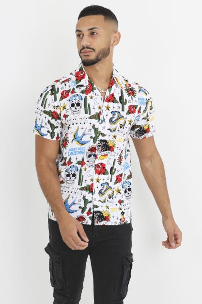 Bold Desert Print Short Sleeve Button Through Shirt