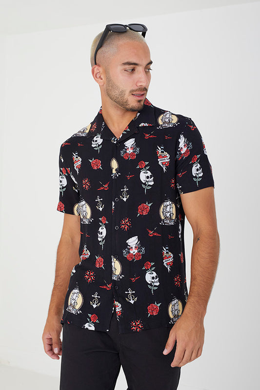 Short Sleeved Shirt Revere Collar