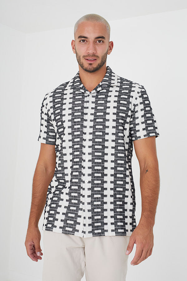Short Sleeved Shirt-Textured Fabric Revere Collar