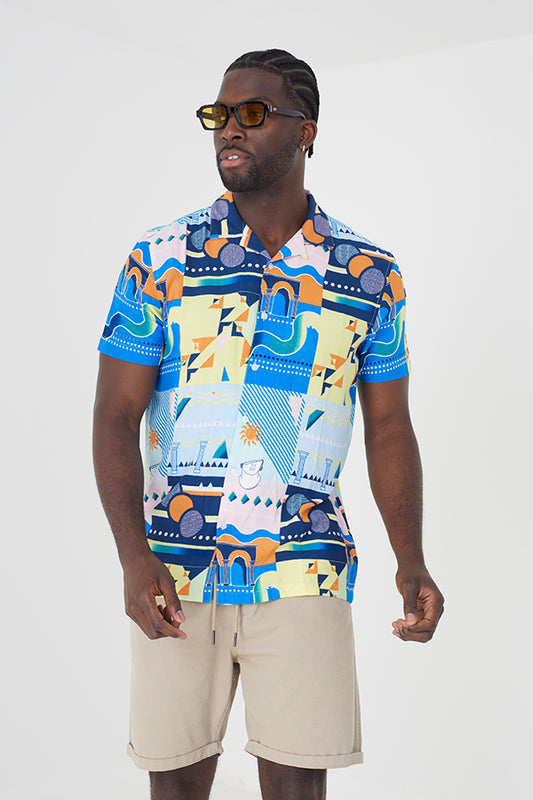 Short Sleeved Shirt Revere Collar