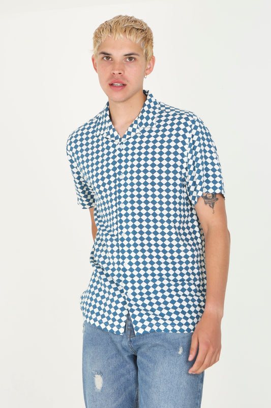 Checkerboard All Over Print Short Sleeve Shirt