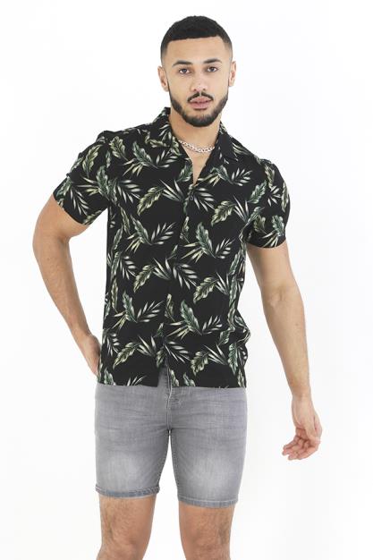 Tropical Pattern Revere Collar Short Sleeve Shirt