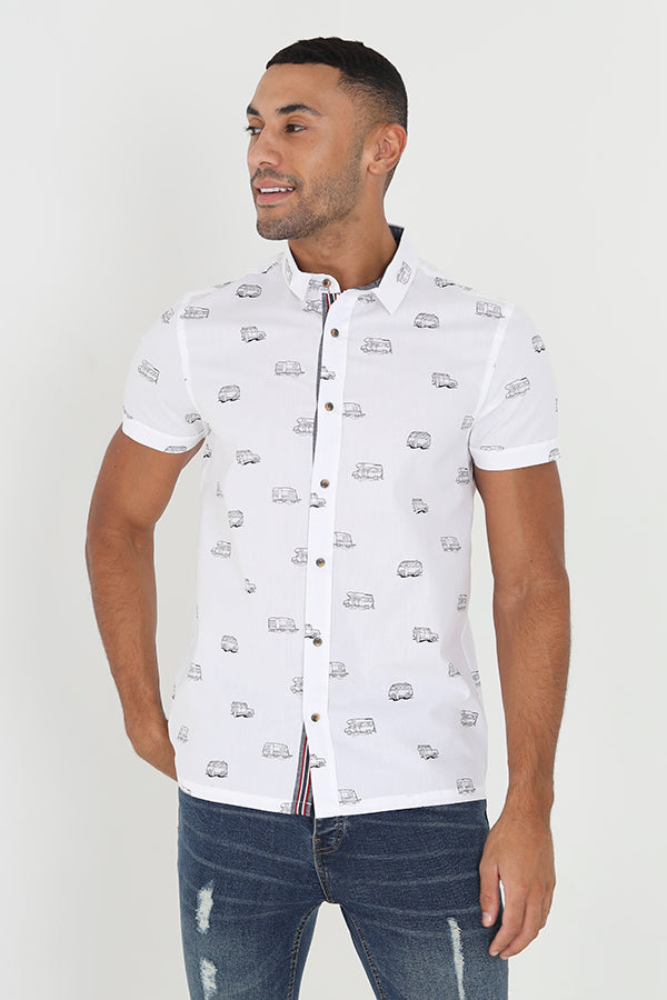 Transport Print Button Through Short Sleeve Shirt