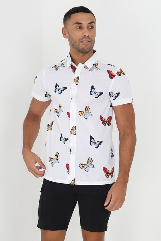 Butterfly Print Short Sleeve Shirt