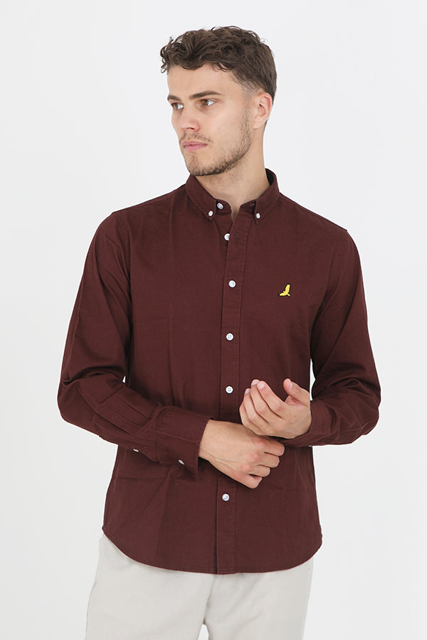 Long Sleeve Chest Emblem Button Through Shirt