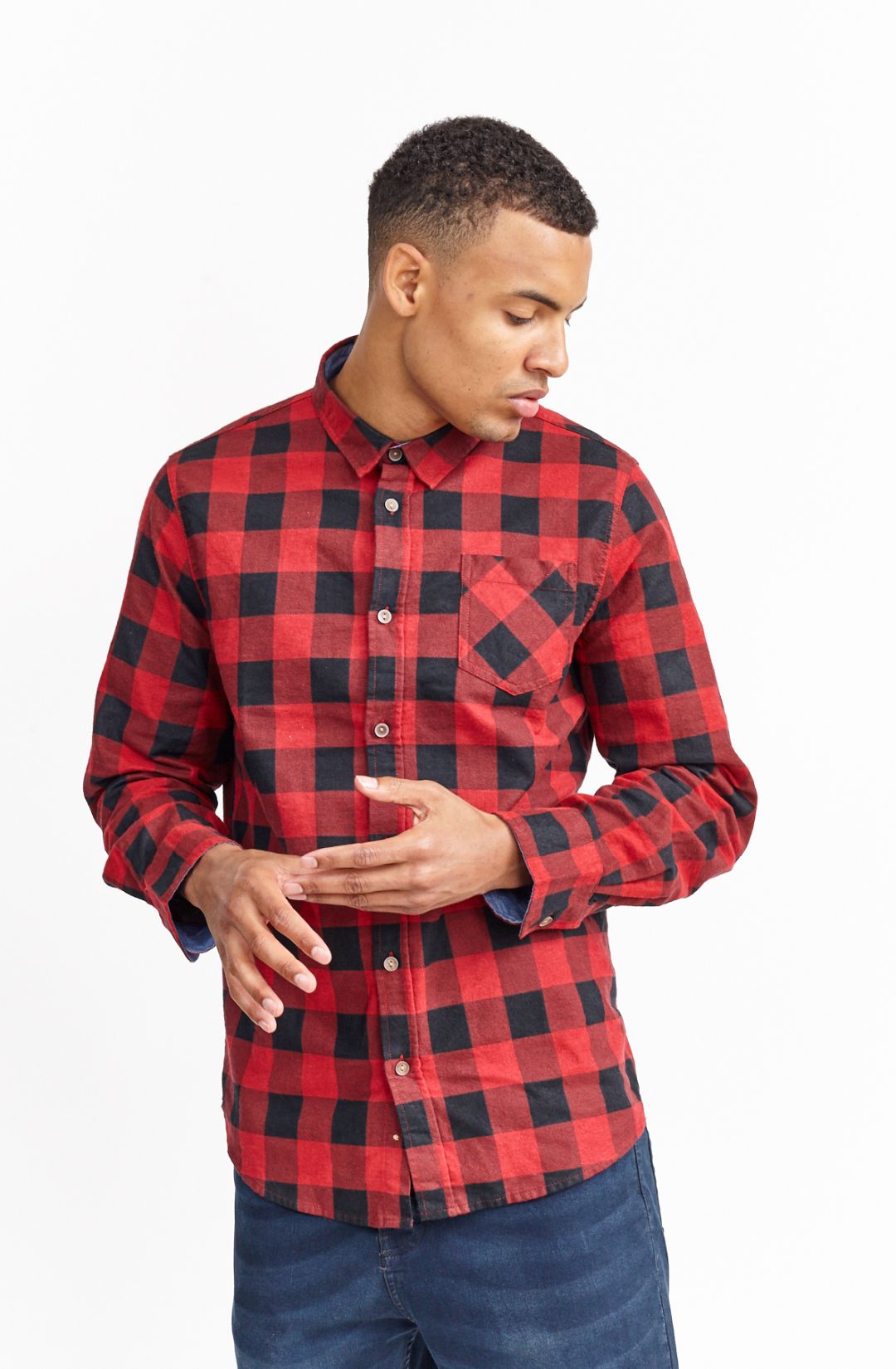 Button Through Brushed Check Long Sleeve Shirt