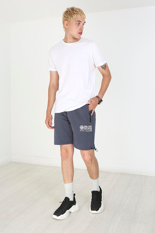 Print Drawcord Zip Pocket Detail Sweat Shorts