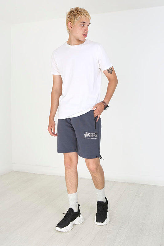 Print Drawcord Zip Pocket Detail Sweat Shorts