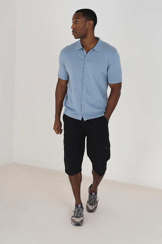 Black Pocket Detail 3/4 Length Cargo Shorts